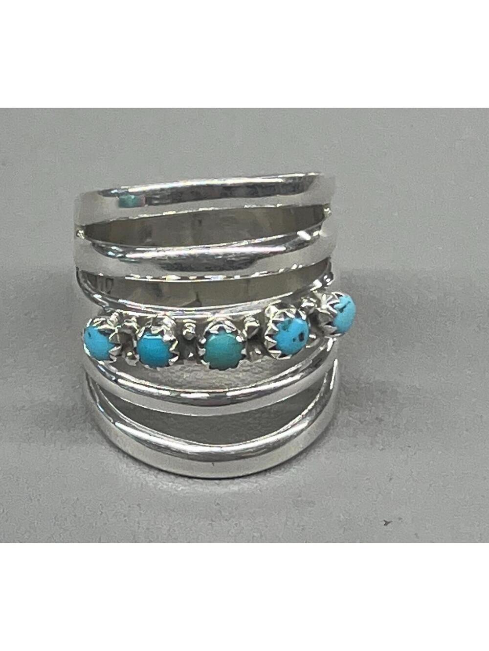 Native American Navajo turquoise sterling silver cluster ring size 9.5 band